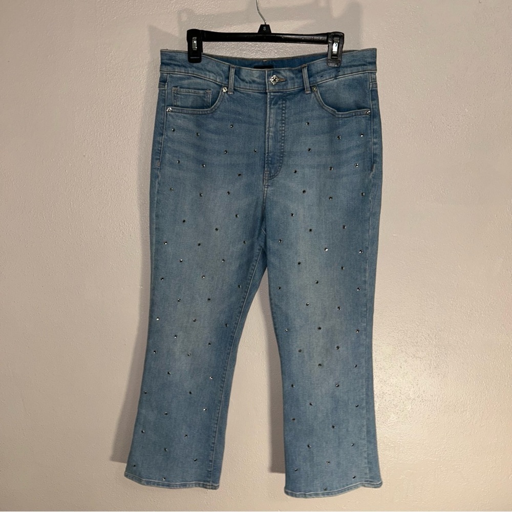 Express Light Blue Cropped flare Jeans embellished with Studs